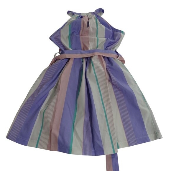 Shein Striped Dress Tie Belted Waist Girls Size 110 4-5 Yrs Purple Pink Keyhole - Picture 4 of 11